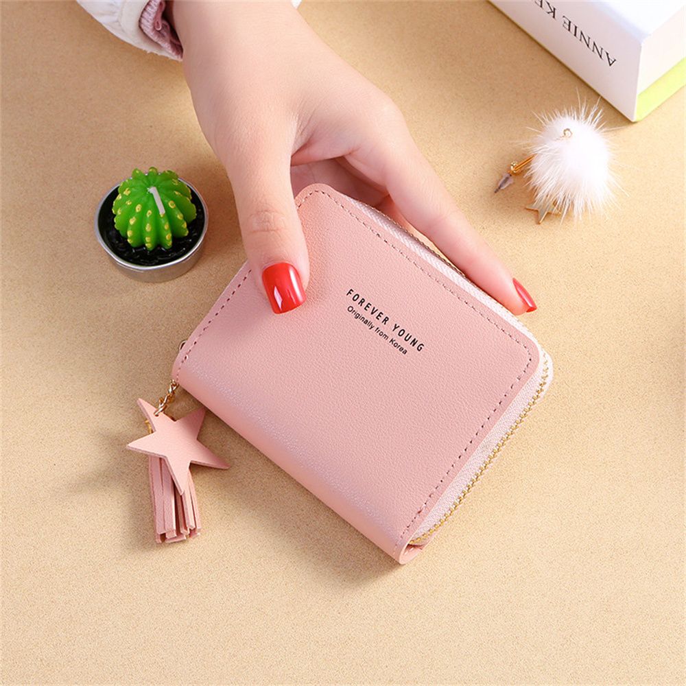Wallet New Korean Style Simple Square Women&#39;S Wallet Short Zipper Small Wallet Tassel Mini Coin Purse Female Clutch Card Holder