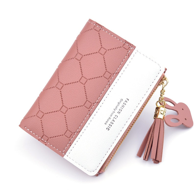 New Arrival Short Women Wallets Tassel Zipper Purse Patchwork Fashion Panelled Wallets Trendy Coin Purse Card Holder Leather
