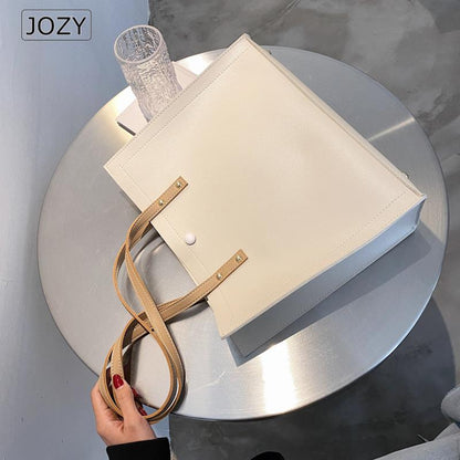 JOZY Large Leather Tote Women Shoulder Shopper Bags For Women Soild Color Shoulder Crossbody Bag Women Handbag Luxury Designer