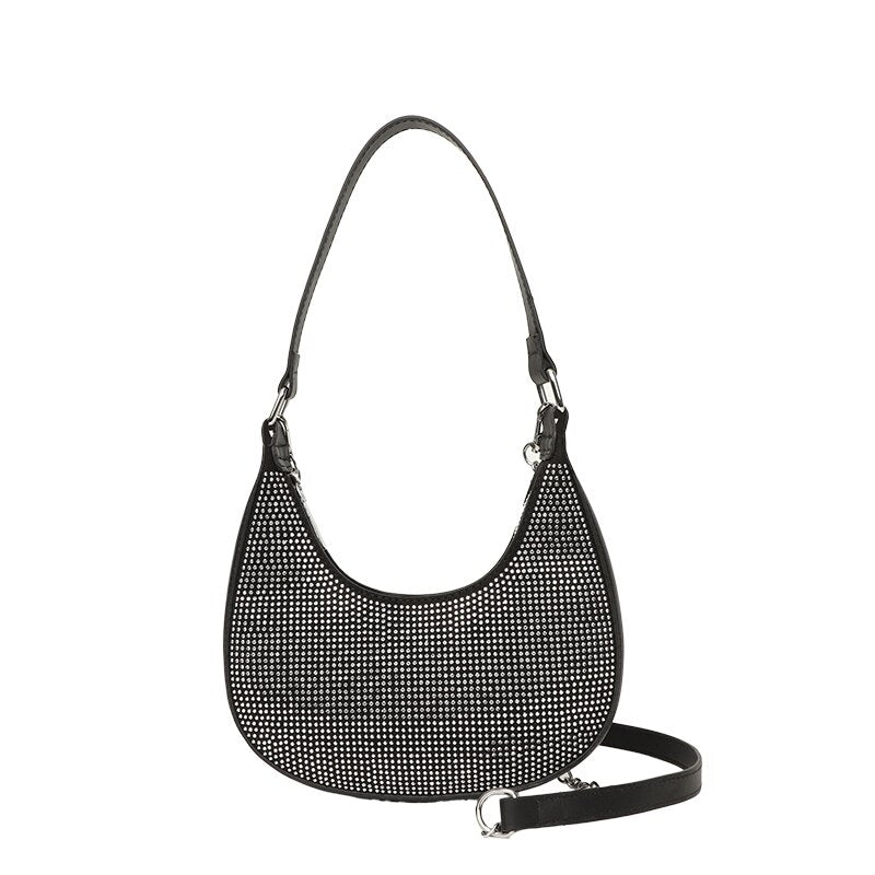 Diamond Half Moon Women&#39;s Crossbody Bag Fashion Designer Underarm Shoulder Bag Trend Classic Chain Messenger Bag Ladies Handbag