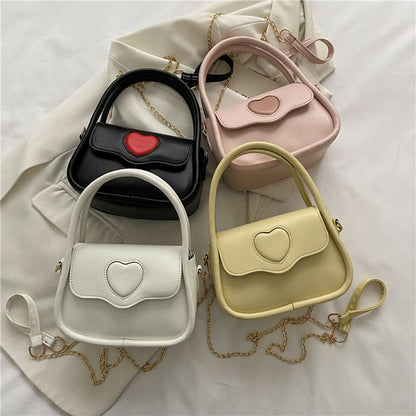 Stylish Women Pure Love Heart Clutch Handbag Ladies Casual PU Leather Shoulder Bag Chic Crossbody Bag for Ladies