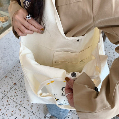 Women&#39;s Canvas Tote Bags Korean Students Shoulder Cotton Cloth Shopping Bag Eco Shoppers Cartoon Tiger Female Handbag for School