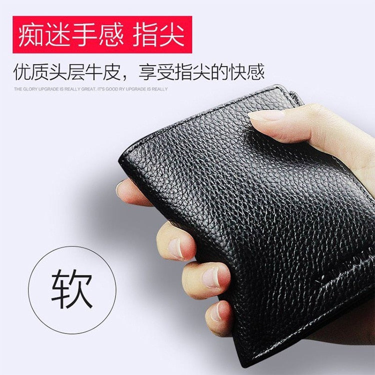 Leather Wallet Men&#39;s RFID Fashion Soft Head Leather Short Wallet Ultra Thin Wallet