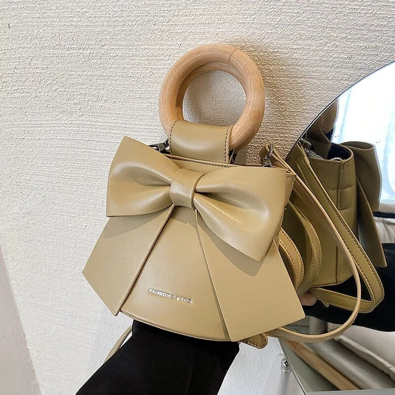Cute Bow Barrel Shaped Handbags Luxury Fashion Designer PU Leather Women's Shoulder Crossbody Bag small Lady totes phone bag
