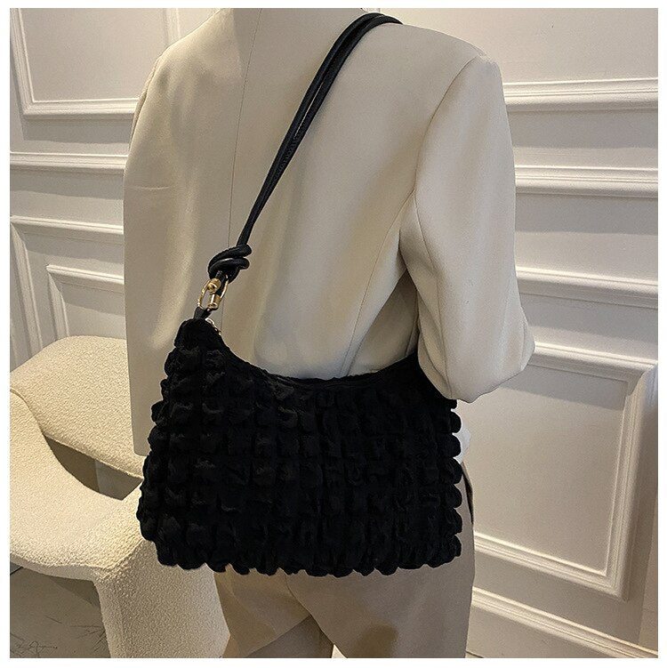 Large capacity small fresh diamond underarm bag Ladies&#39; new trendy pleated simple portable shoulder bag handbags women bags