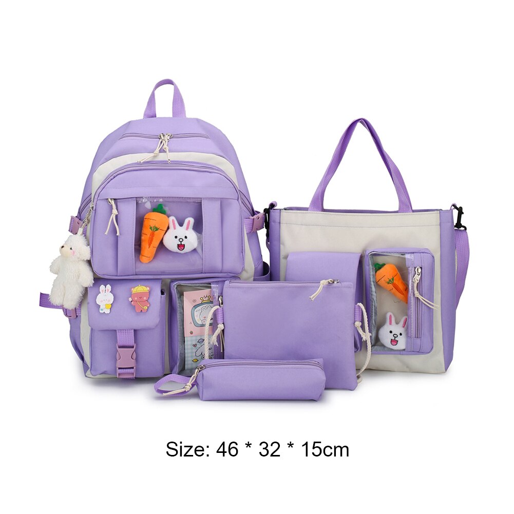 4pcs Backpack for Women Casual Canvas Students School Bags Shoulder Crossbody Bags Large Capacity Handbags with Pencil Case