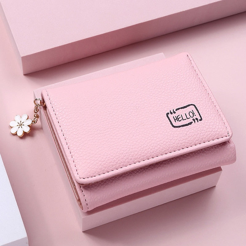 Fashion Women&#39;s Wallet Short Ladies Small Card Holder Print Girls Tassel Two-fold Female Coin Purse Female Hasp Mini Clutch Pink