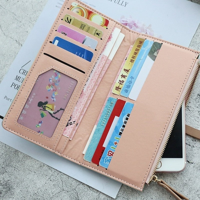 Long Women&#39;s Textured Solid Color Wallet Female Purses Tassel Coin Purse Card Holder Wallets Pu Leather Clutch Money Bag Purses