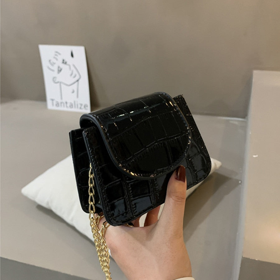 Women Mini Crossbody Bags Stone Pattern Pu Leather Shoulder Handbags Trend Designer Chain Hasp Bags Coin Purse Single Square Bag
