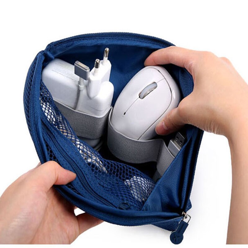Fashion Travel Zipper Cosmetic Bag Women Casual USB Data Cable Headset Earphone Solid Color Large Capacity Organizer Makeup Bags
