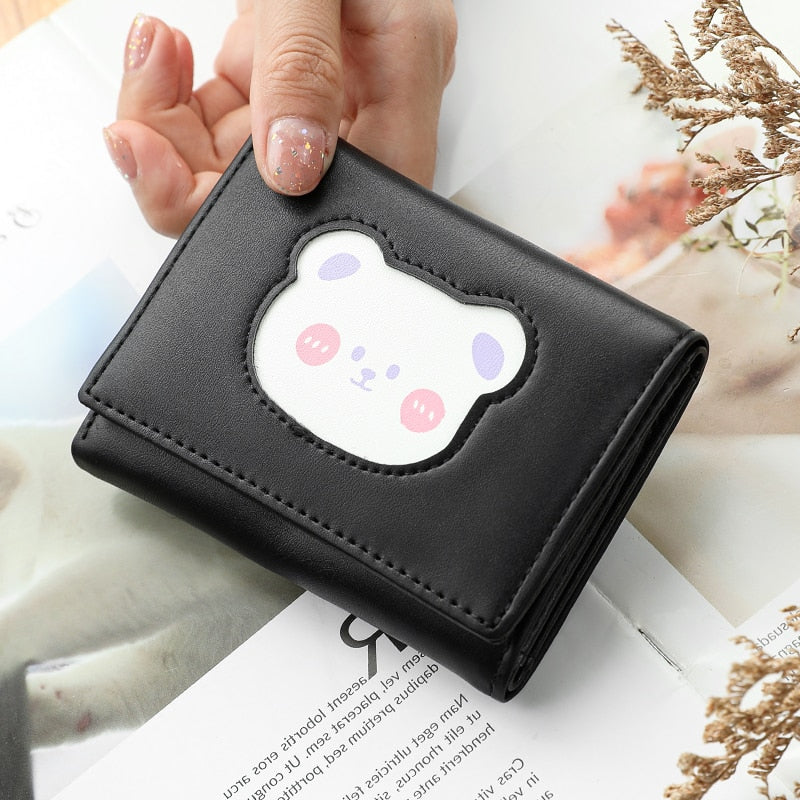 Brand Designer Cute bear Small Three Fold Wallets For Women Soft PU Leather Card Holder Purse Ladies  Fashion Purses Female