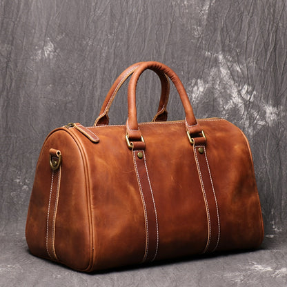 Vintage Men&#39;s Cowhide Leather Business Short-distance Carry Hand Luggage Bags Large-capacity Travel Bag Simple Messenger Bags