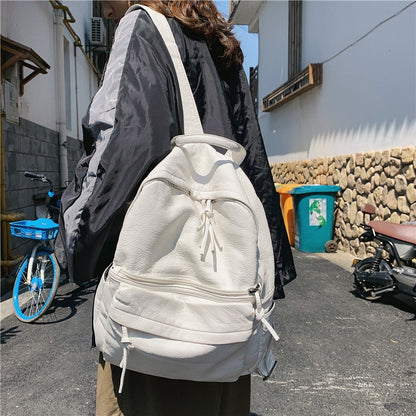 Ulzzang Pu Leather Shoulder Bags for Women Solid Color Fashion Backpack Women Leather Backbags White