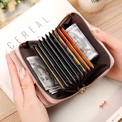 Geestock Fashion Organ Card Holder Wallets for Women Lingge Short    Purse Simple Generous Ladies Zipper Wallet Credit Holders