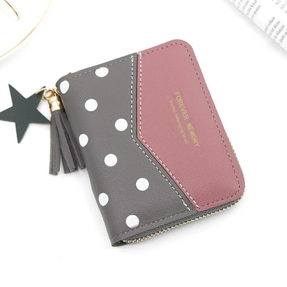 Fashion Wallets For Women Ladies Short Polka Dot Stitching Wallet Ladies Tassel Coin Purse Multifunctional Card Case Money Bag