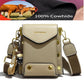 100% Cowhide Women&#39;s Wide Strap Shoulder Bag Genuine Leather Messenger Mobile Phone Bag With Pendant Square Ladies Crossbody Bag