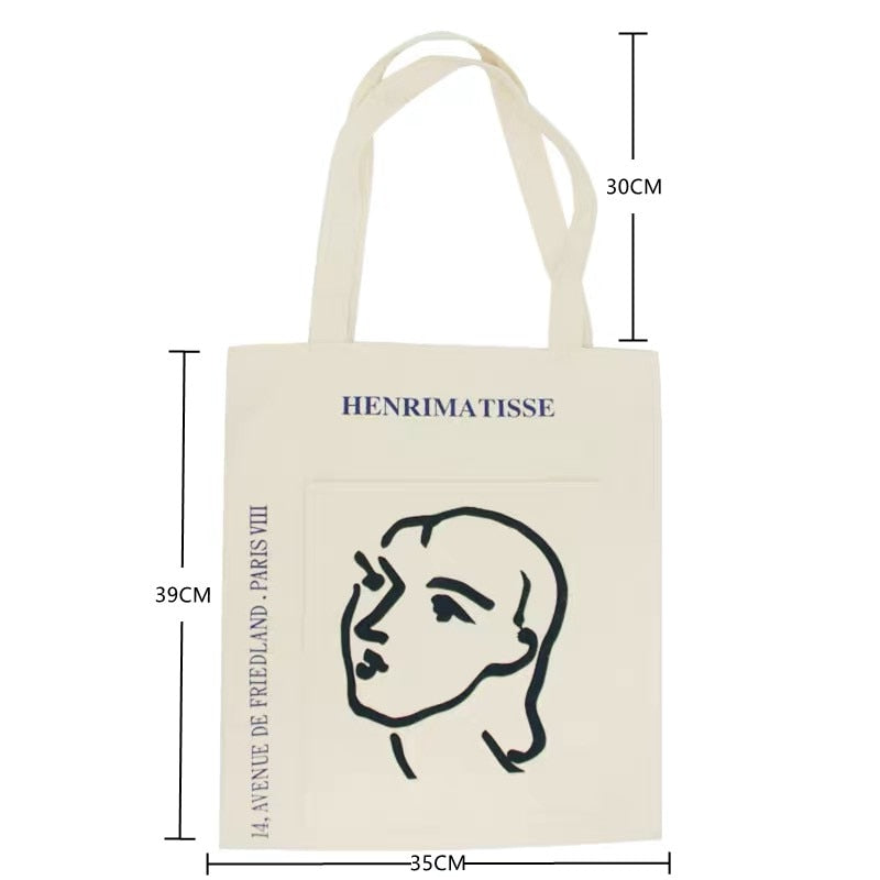 Women Canvas Shoulder Bag Henrimatisse Printing Ladies Casual Handbag Tote Bag Large Capacity Cotton Reusable Shopping Beach Bag