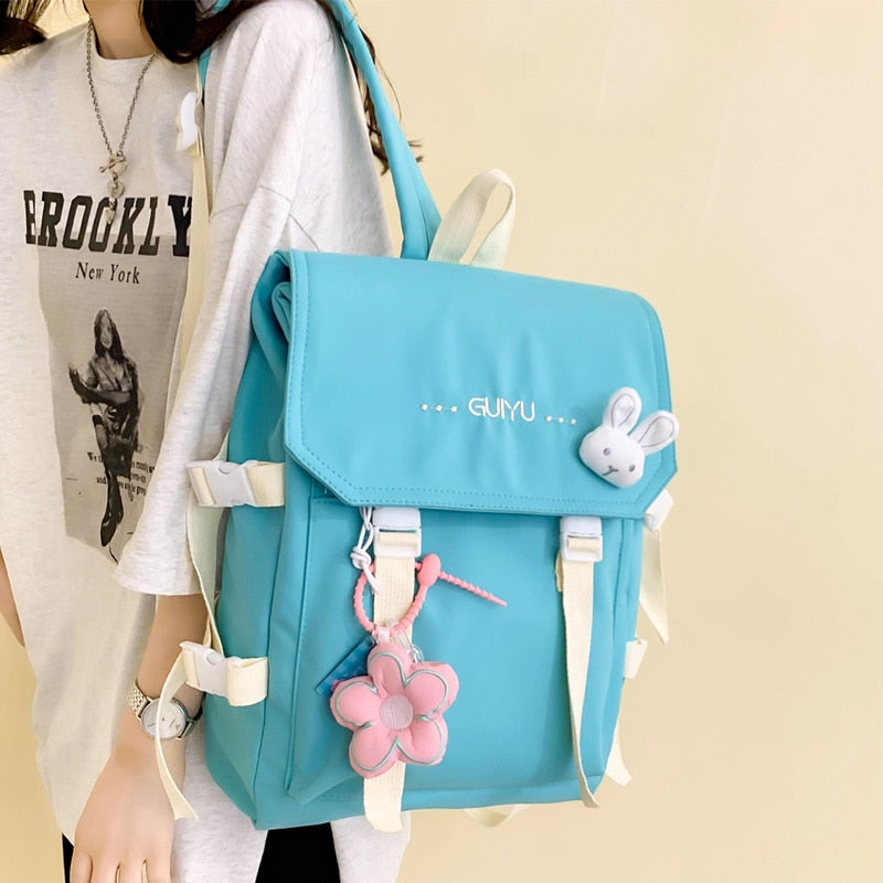 New Korean Letters Embroidery Waterproof Nylon Women Backpack Female Square Portable Travel Bag Teenage Girl Kawaii Schoolbag