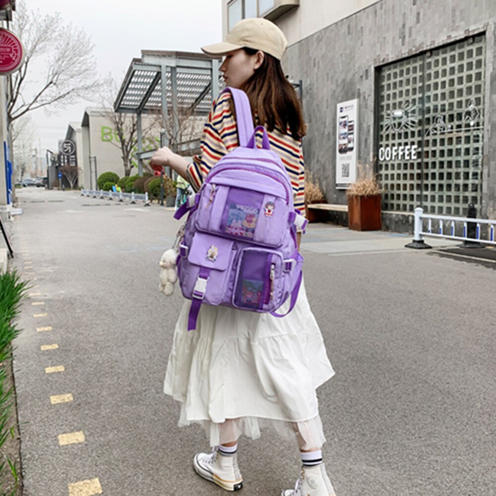 Women Nylon Backpack Casual Candy Color School Bags for Teenagers Girls Students Large Capacity Backpack Female Travel Rucksack