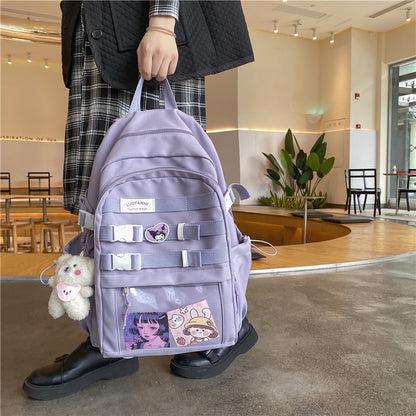 Transparent Pocket Nylon Women Backpack Fashionable Girl Buckled Travel Bag Female Cool Back Pack Student Lady Schoolbag Bookbag