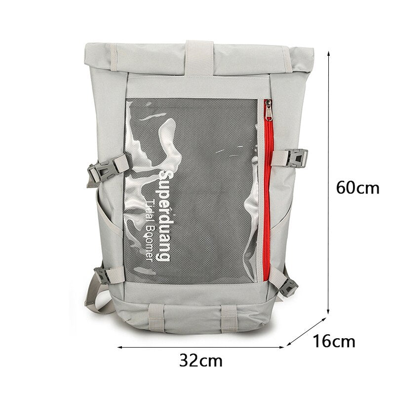 Trendy Bright Backpack Women Oxford Cloth Waterproof School Bag Hip Hop Large Capacity Roll Top Men Rucksack New Travel Backbag