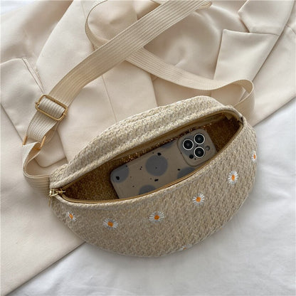 Straw Bag Beach Women Waist Pack Bag Purse Casual Large Phone Belt Bag Pouch Travel Phone Bag Fanny Banana Bag Hip Pockets