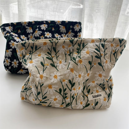 Cosmetic Bag Women Floral Makeup Case Organizer Korean Embroidery Cosmetic Pouch Travel Toiletry Bag Corduroy Canvas Beauty Case