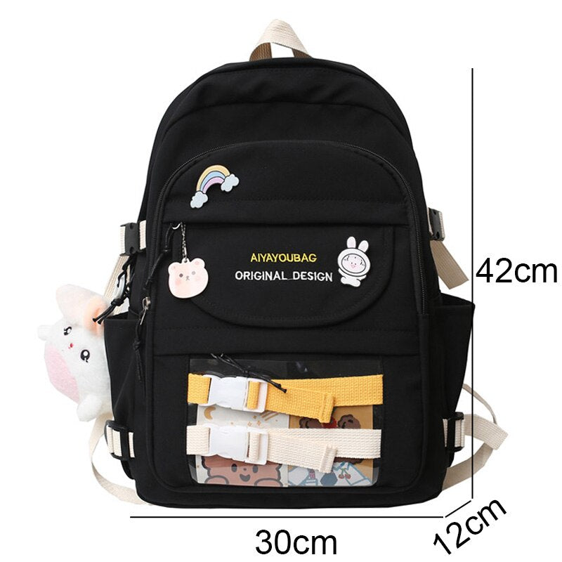 Girl Transparent Travel Kawaii School Bag Lady Badge Backpack Fashion Women Laptop Book Bags Trendy Female College Backpack Cute
