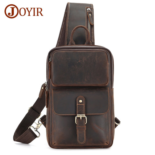 JOYIR Vintage Crazy Horse Men&#39;s Shoulder Bag Outdoor Daily Travel Sling Chest Bag Casual Daypack Crossboby Bag for Men New