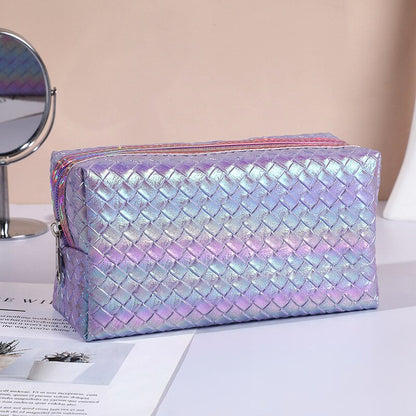 PURDORED 1 Pc Women Laser Color Makeup Bag  Travel Pu Leather Waterproof Cosmetic Bag Organizer Case Make Up Case Necessaries