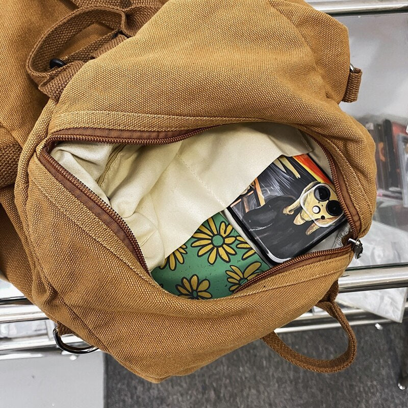 Laptop Girl Travel Brown Bag Fashion Female College Student Backpack Small Cool Women School Bags Ladies Canvas Vintage Backpack