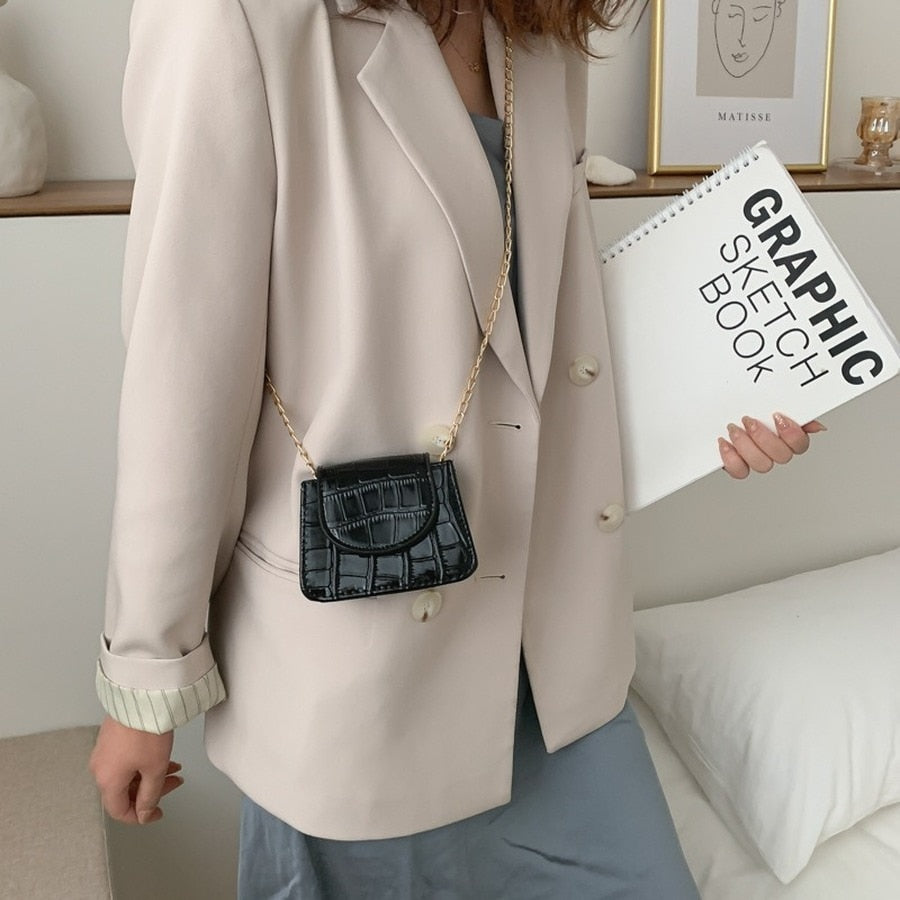 Women Mini Crossbody Bags Stone Pattern Pu Leather Shoulder Handbags Trend Designer Chain Hasp Bags Coin Purse Single Square Bag