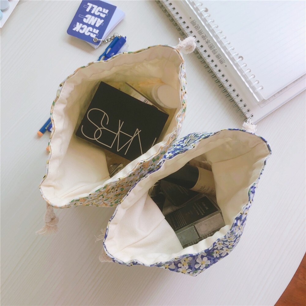 Cotton Women Drawstring Cosmetic Makeup Bag Portable Floral Female Travel Cosmetics Organizer Storage Pouch Toiletry Beauty Case