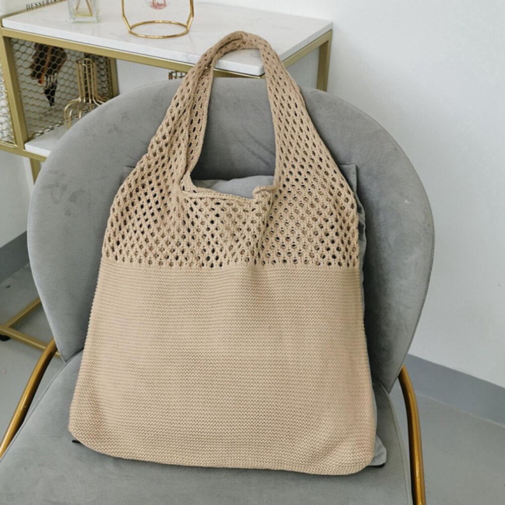 Designer Knitted Handbags Female Large Capacity Totes Women&#39;s Pack Summer Beach Bag Big Purses Casual Hollow Woven Shoulder Bags