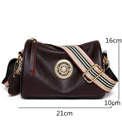 Women Genuine Leather Handbags Simple and Fashionable Wide Shoulder Bag Rotating Metal Lock Ladies Shoulder Bags Messenger Bag