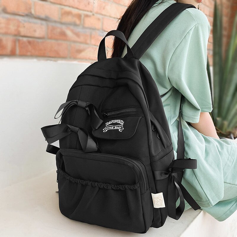 Female Bow Kawaii Student Bag Women School Bag Fashion Ladies Laptop Teen College Backpack Cute Girl Travel Book Backpack Trendy