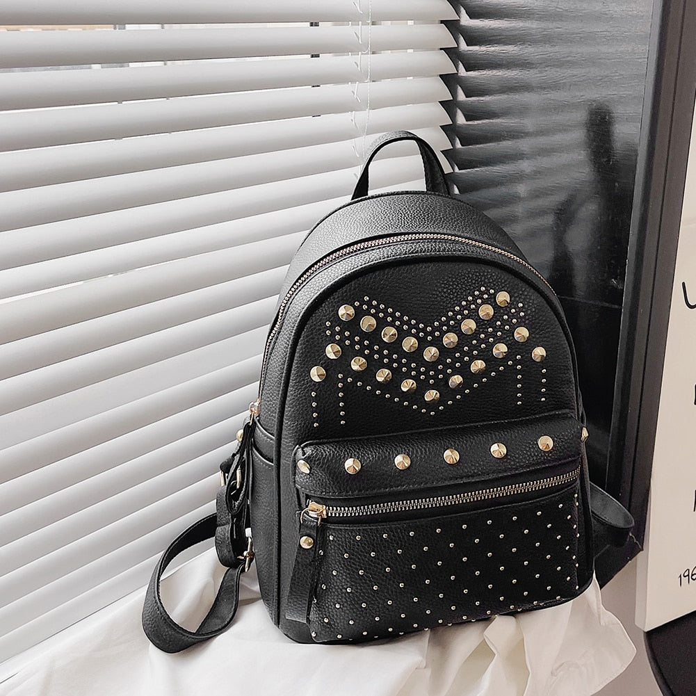 Fashion Women Backpacks Washed PU Leather Backpacks Travel Rivet Student Lady Girls Shoulder School Book Bag