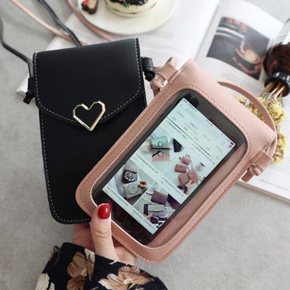 Phone Shoulder Bag For Women Transparent Coin Purse Heart Shape Hasp Crossbodybag Cute Female Mobile Pouch Bags