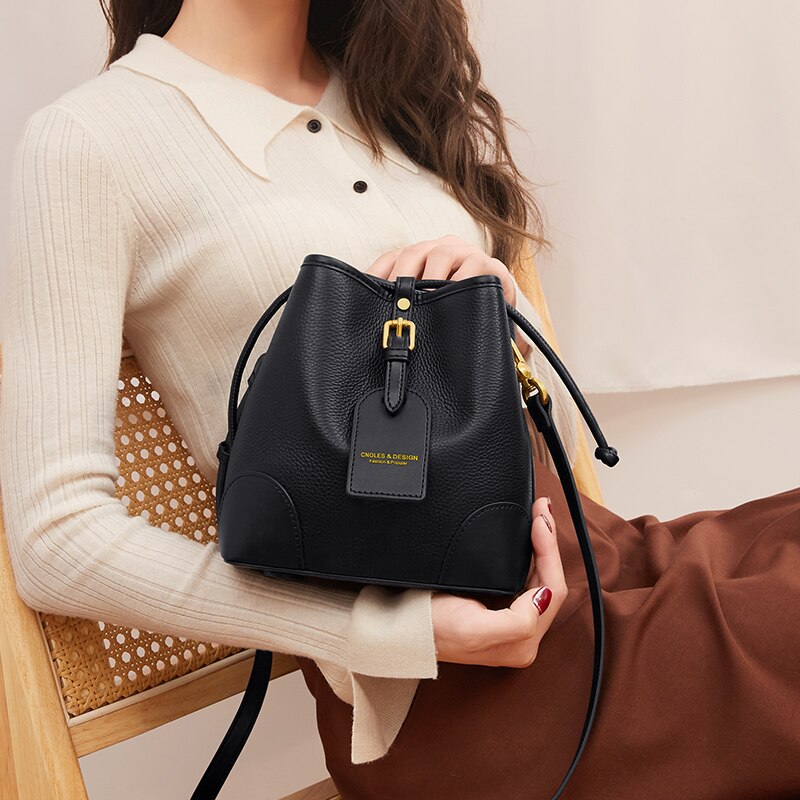 New Female Bucket Bag Genuine Leather Crossbody Bags for Women Luxury Shoulder Bag Ladies Brand Designer Bag