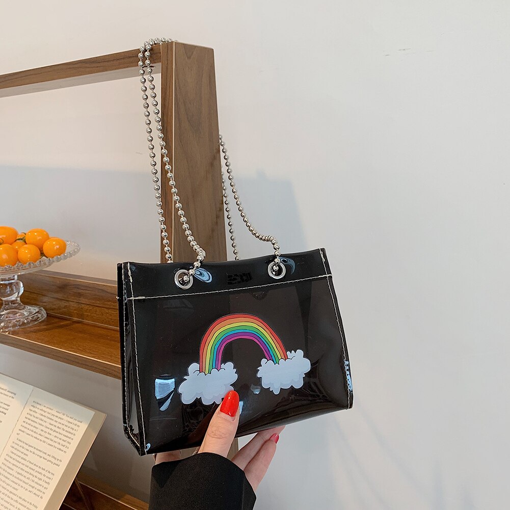 Cartoon Rainbow PVC Shoulder Bags Women Clear Casual Chain Small Jelly Bags Crossbody Handbags for Girl Purse Messenger Hand Bag