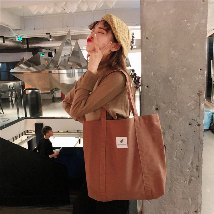 New Retro Women&#39;s Shoulder Bag Simple Solid Color Small Fresh Canvas Bag Literary Women&#39;s Buckle Tote Bag Large Capacity Handbag