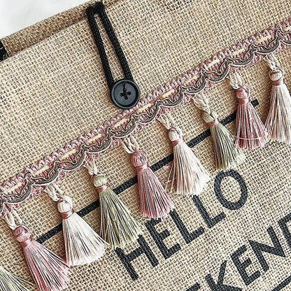 Women Summer Beach Bags Handbags Large Capacity Lady Tassel Shoulder Bag Big Letter Linen Totes Casual Girls Travel Shopping Bag