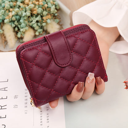 Geestock Fashion Organ Card Holder Wallets for Women Lingge Short    Purse Simple Generous Ladies Zipper Wallet Credit Holders