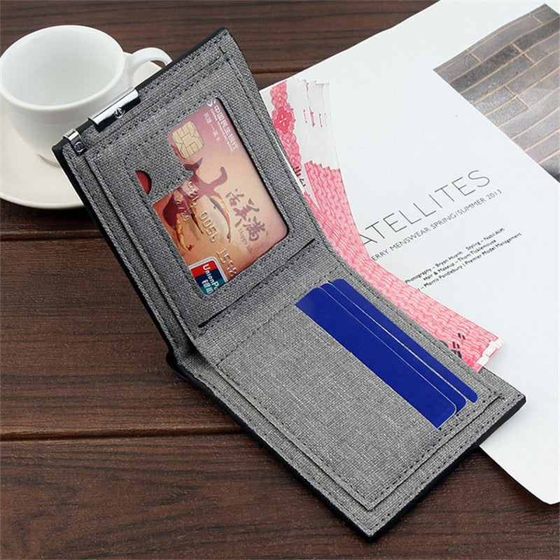 Men&#39;s Fashion Canvas Wallet Short Multi-card Coin Purse Casual Soft Business Clutch Wallet Male Youth Horizontal Card Holder PU