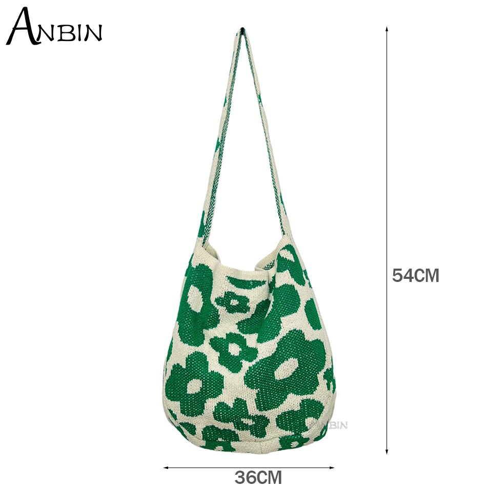 Women&#39;s Bag Floral Pattern Design Jacquard Contrasting-coloured Knitted Shoulder Crochet Tote Female Fashion Crossbody  Shopper