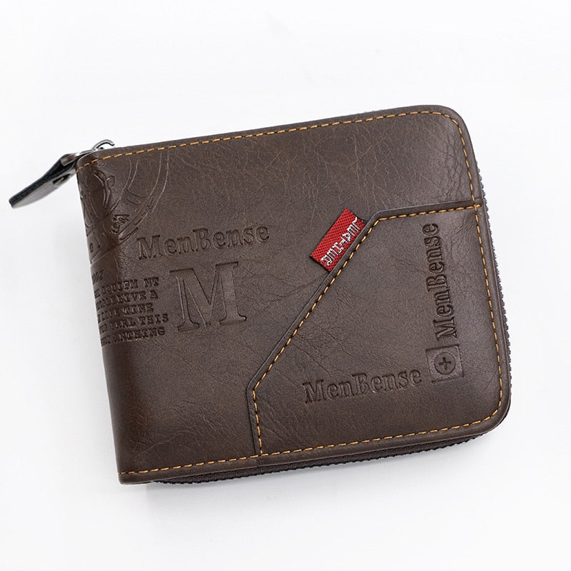 Men&#39;s Wallet Made of Leather Wax Oil Skin Purse for Men Coin Purse Short Male Card Holder Wallets Zipper Around Money Coin Purse