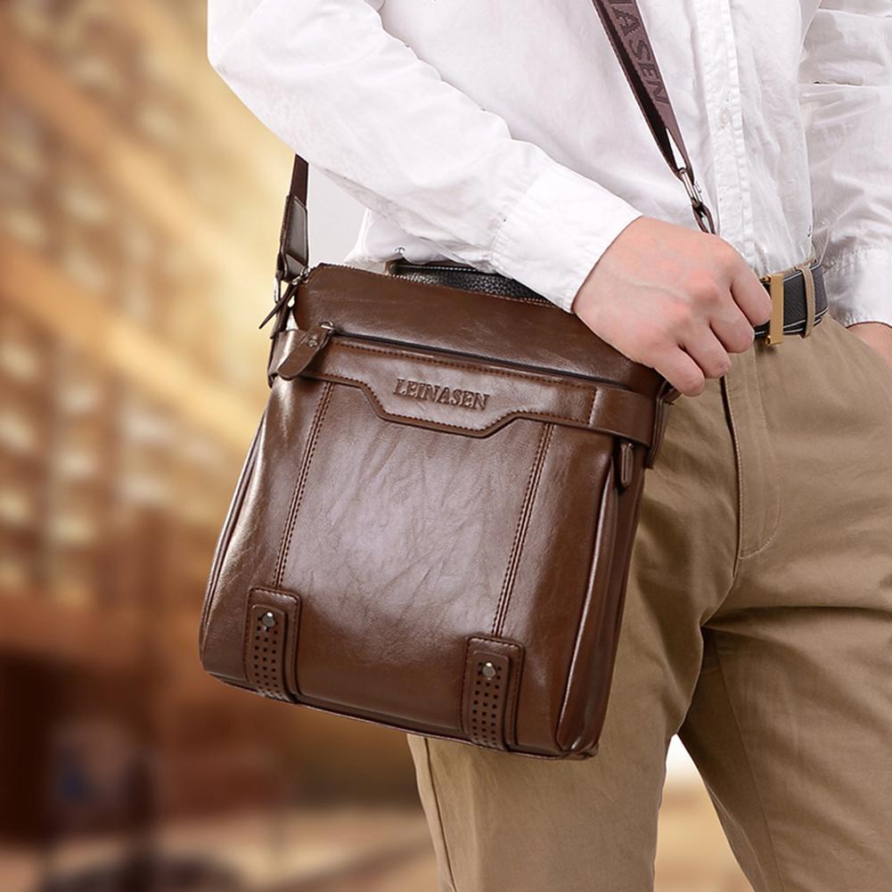 Fashion Solid Bags Men PU Leather Zipper Shoulder Bag Casual Male Square Flap Messenger Handbag for Travel and Vacation