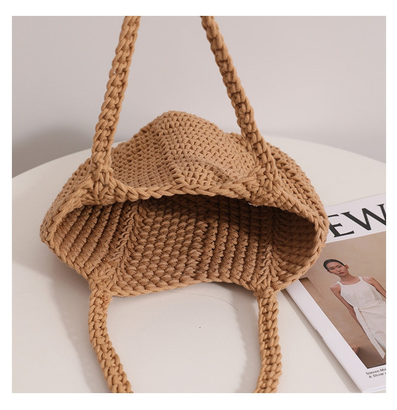 Women&#39;s Large Handbags Hollow Woven Knitted Designer Braid Bags Summer Fashion Female Shoulder Bags Beach Large Capacity Tote