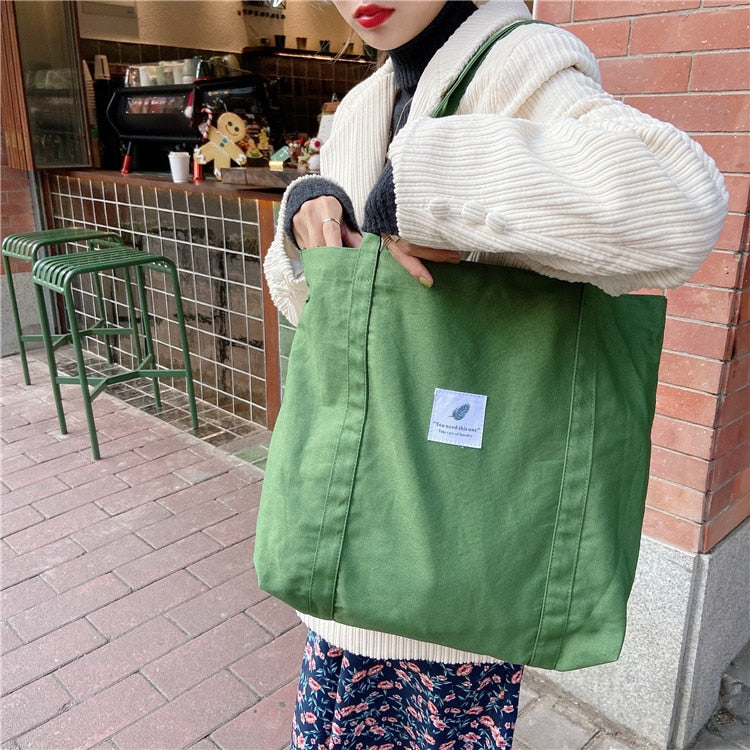 New Retro Women&#39;s Shoulder Bag Simple Solid Color Small Fresh Canvas Bag Literary Women&#39;s Buckle Tote Bag Large Capacity Handbag