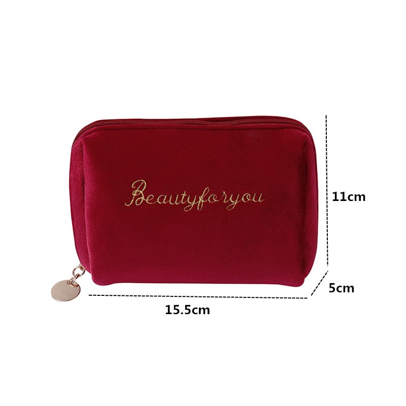 PURDORED 1 Pc Women Zipper Velvet Make Up Bag Travel Large Cosmetic Bag for Makeup Solid Color Female Make Up Pouch Necessaries